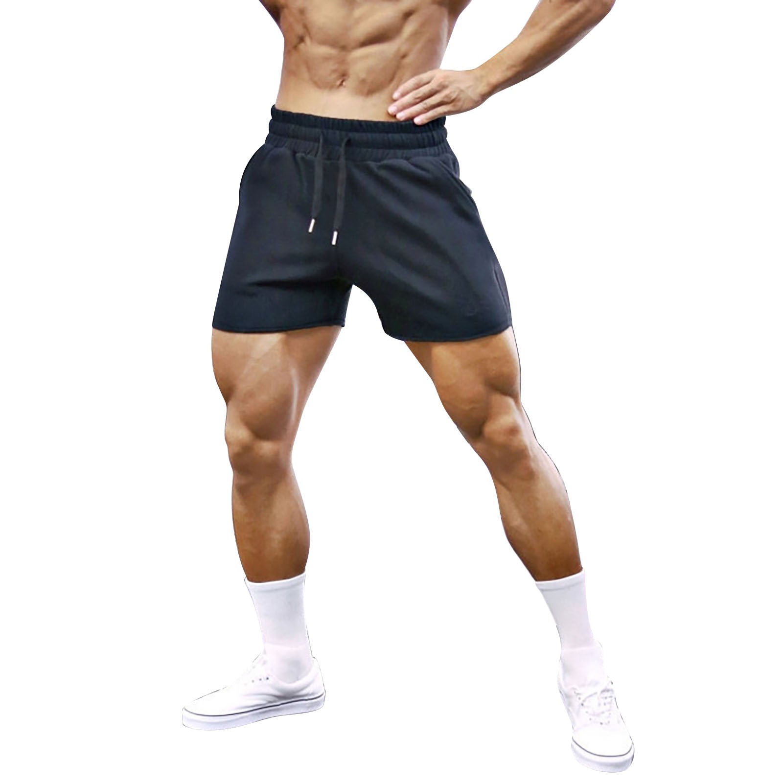thumbnail image 2 of Pantalones cortos elásticos de entrenamiento para sentadillas para hombre - Algodón, color liso, tallas M-XXXL, estilo playero/casual, fácil cuidado, 2 of 5